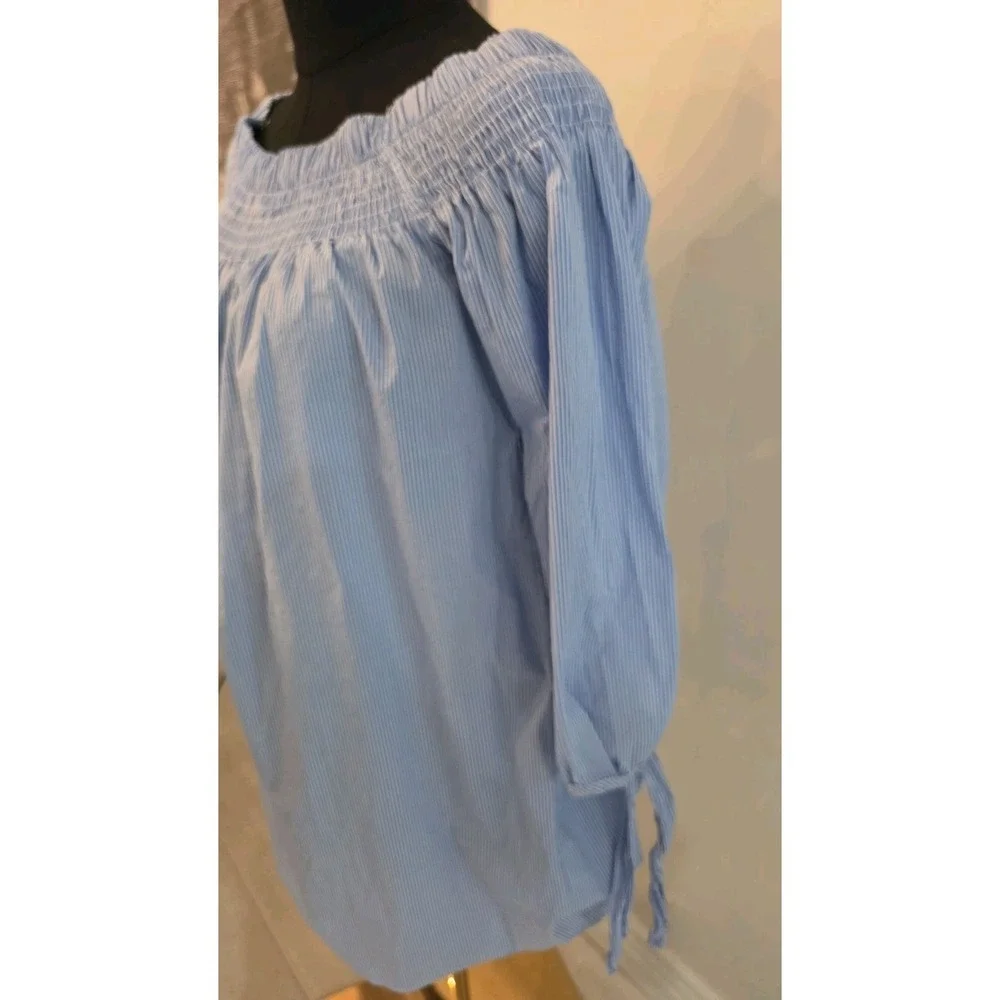 DO+BE Off‎ The Shoulder Top Smocked Tie Sleeve Coastal Grandmillennial Preppy S